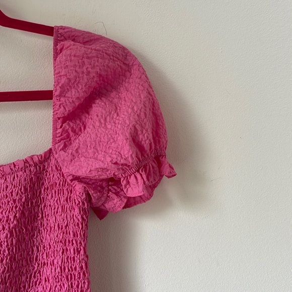 ZARA Barbie Core Pink Square Neck Dress with Puff Sleeves Flounced Hem M - Picture 3 of 12